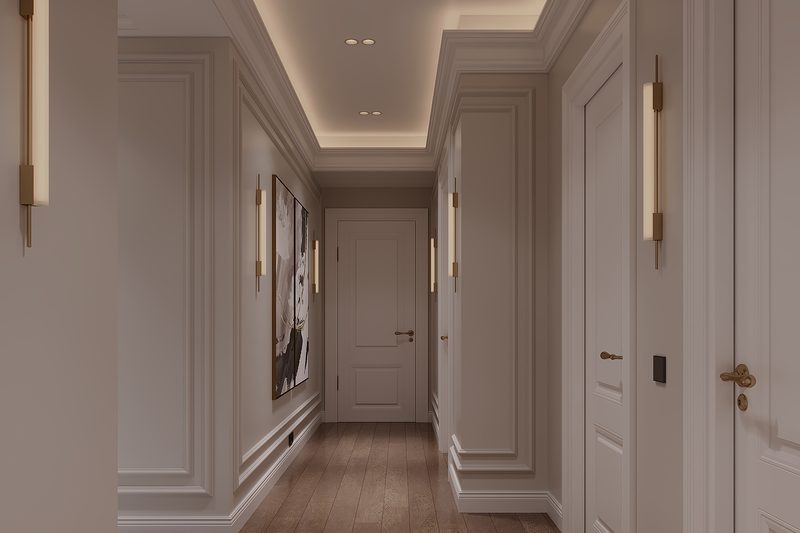 Koridor — molding va devor yoritgichlari